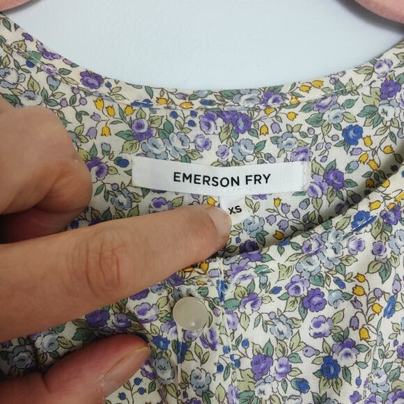 Emerson Fry Women's Sz XS Elina Blouse Calico Button Front Micro Floral Oversize - Picture 2 of 6